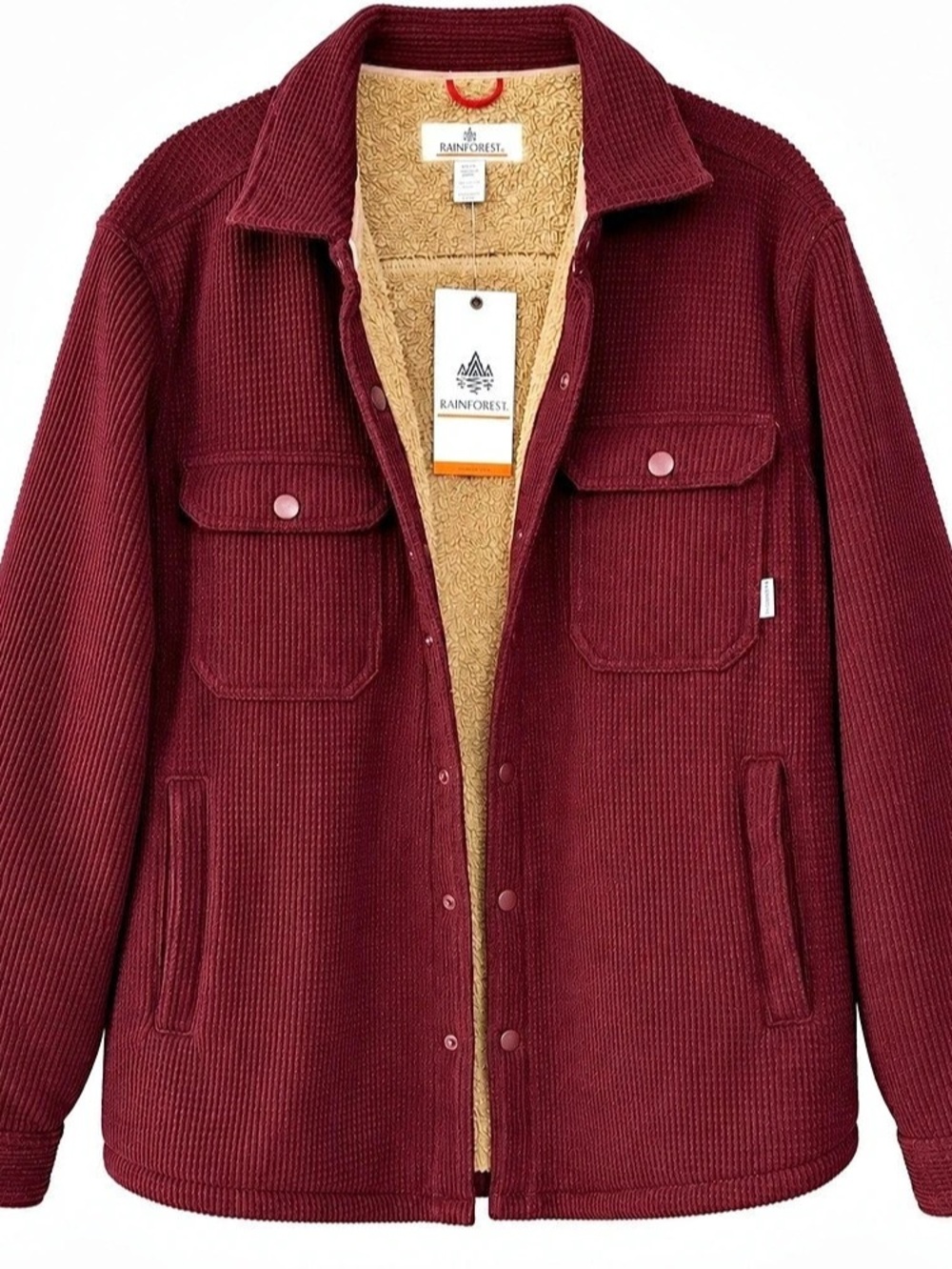 Rainforest Corduroy Sherpa-Lined Shirt Jacket Burgundy